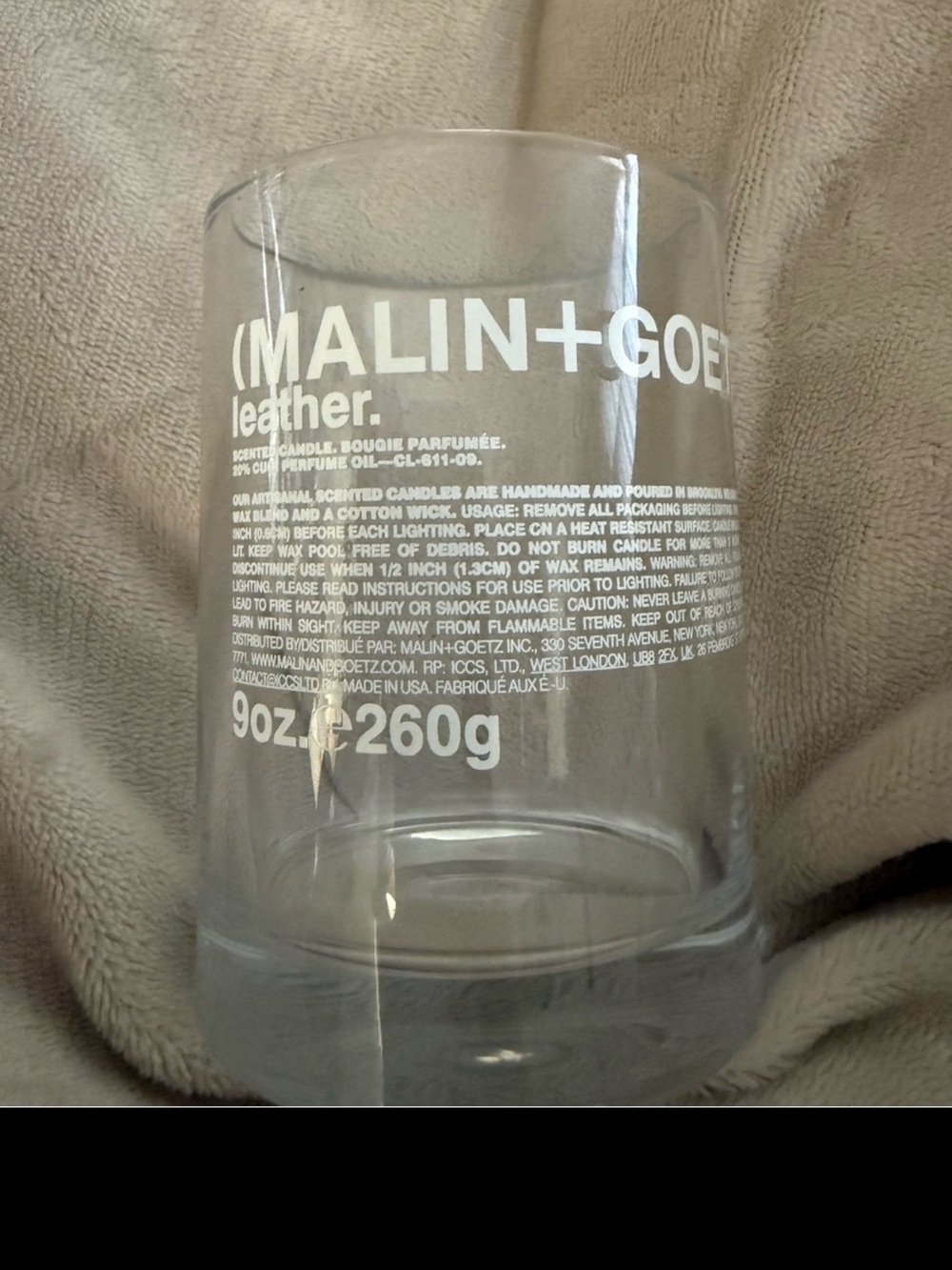 MALIN+GOETZ Leather Empty Candle Jar 9 oz Glass Vessel Luxury Home Decor